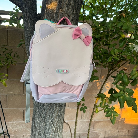 Lisinuo Pink Kitty Cat Ears Bow Cute Girly Multi Pocket School Backpack 15X12 - Picture 2 of 10